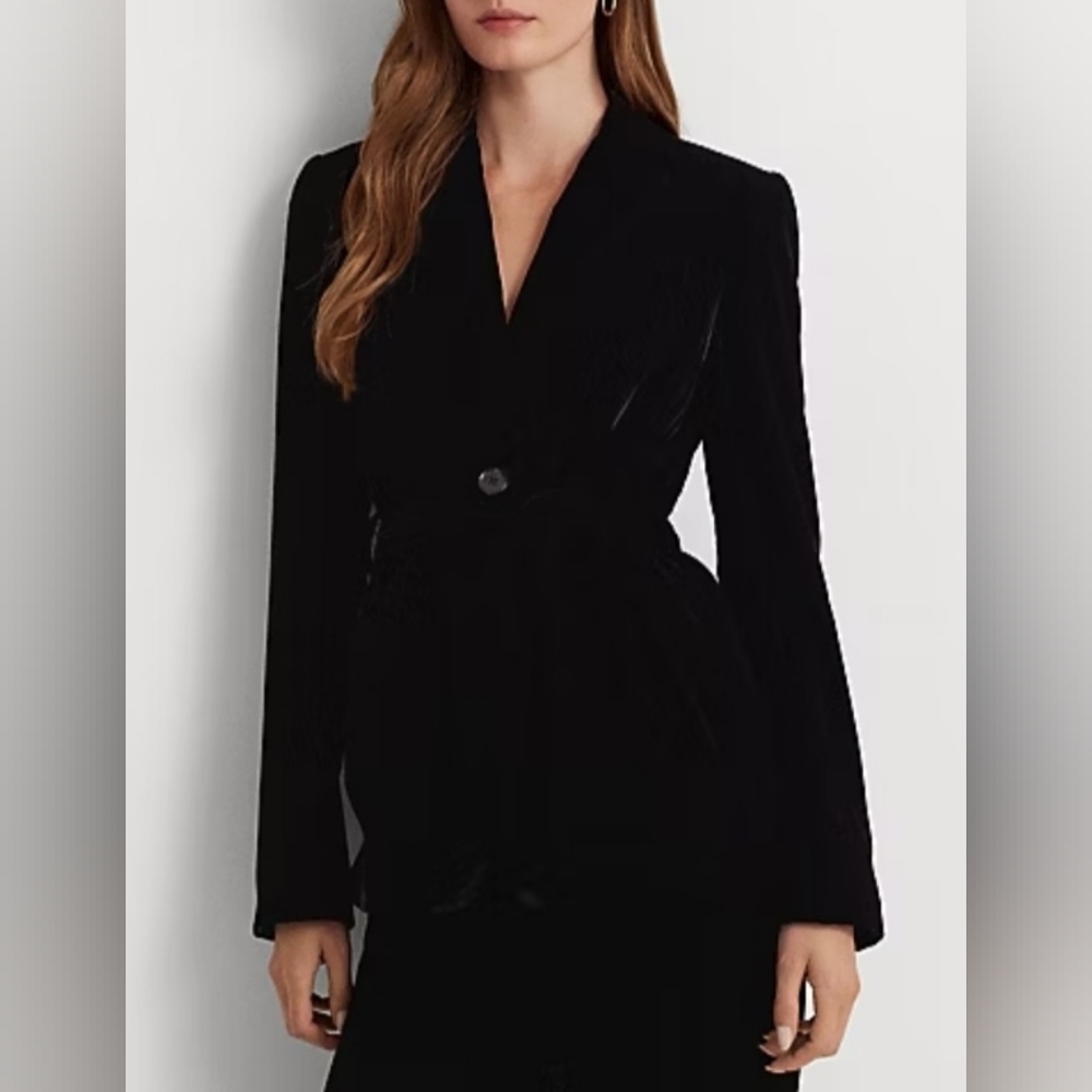Ralph Lauren NWT Blk Label Stunning Belted Plush Wedding Velvet Black Blazer Sz4